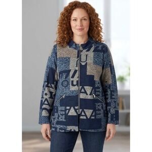 Keren Hart Blazer Full Zip Jacket Blue Beige Office Siren Woman's XL
